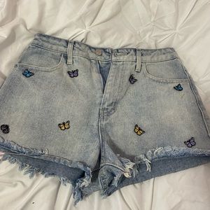 forever 21 denim shorts with butterfly embroidery